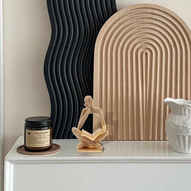 Neeenn Sparkling Gold Reading Women Statue, Thinker Sculptures, Abstract Art Ornament, Modern Aesthetic Figurine Decoration for Home Living Room Bedroom Office Shelf Table Desk Bookshelf Decor - Image 4