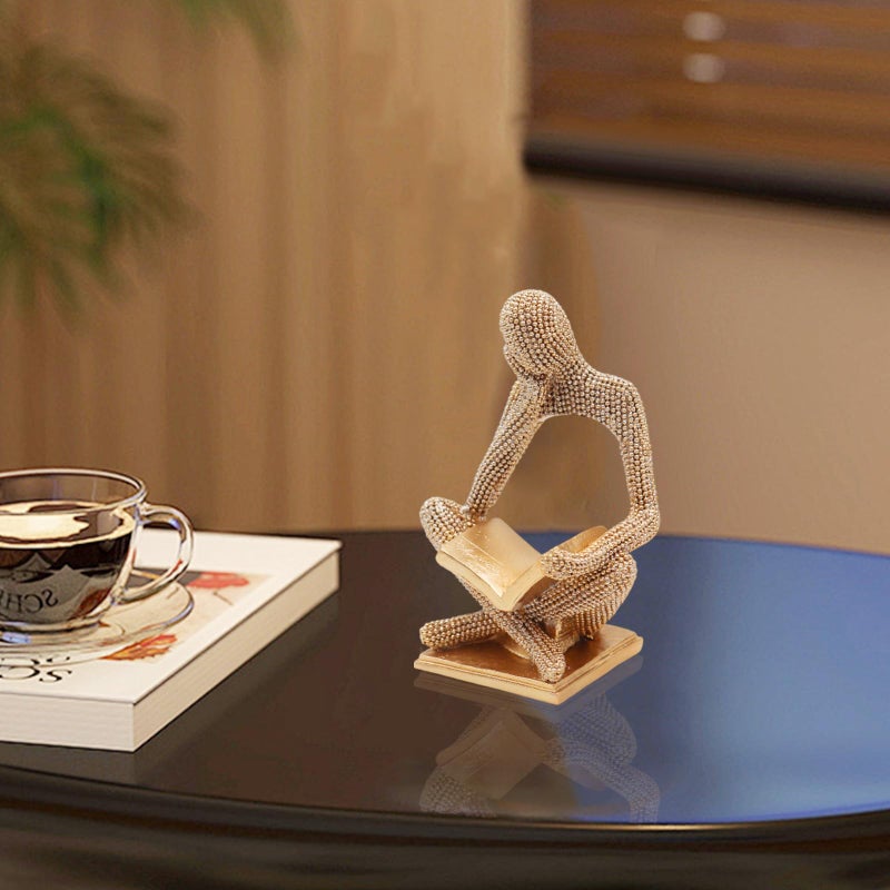 Neeenn Sparkling Gold Reading Women Statue, Thinker Sculptures, Abstract Art Ornament, Modern Aesthetic Figurine Decoration for Home Living Room Bedroom Office Shelf Table Desk Bookshelf Decor - Image 5