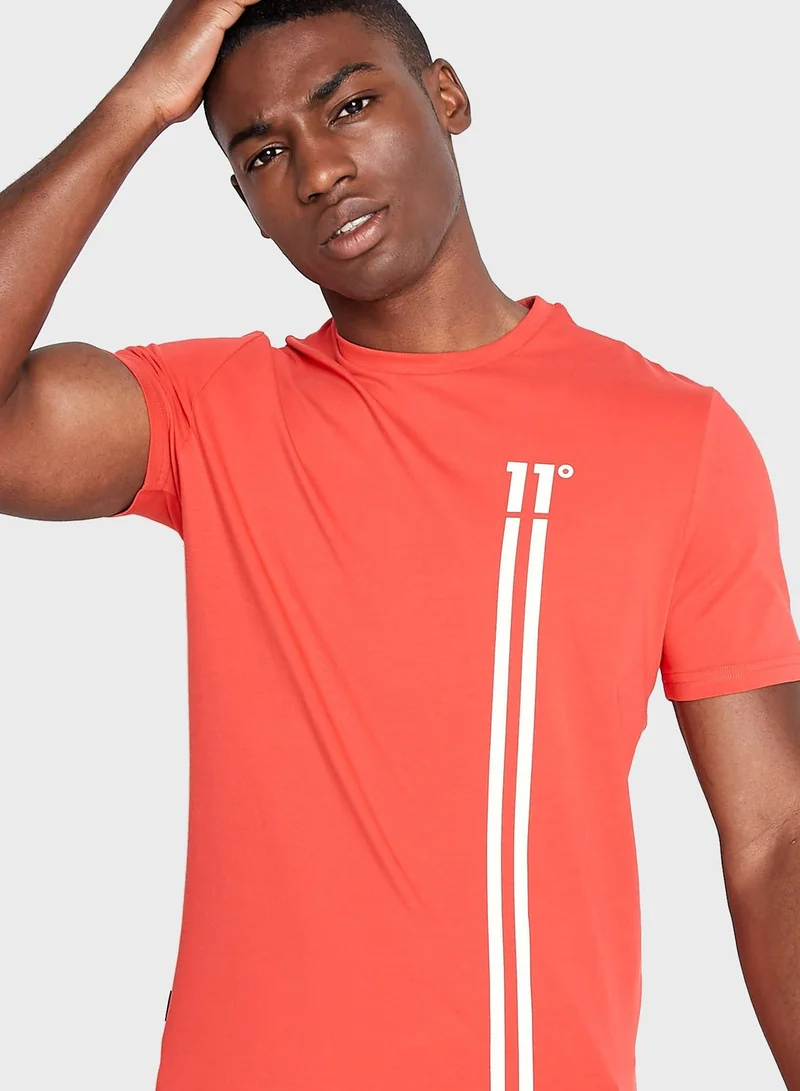 11 degrees Stripe Logo T-Shirt
