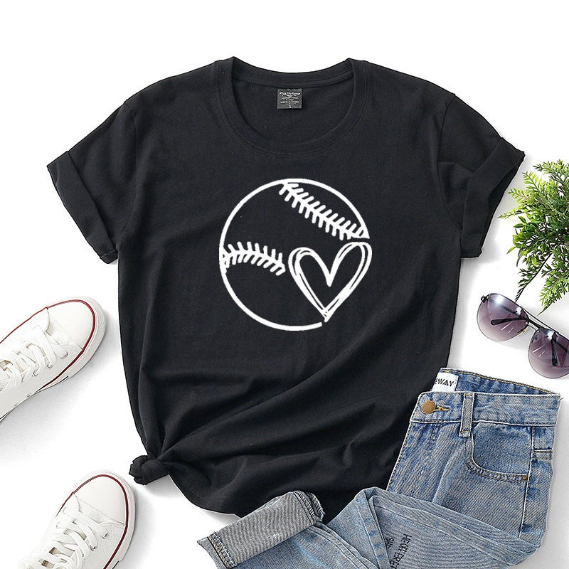 Spot wish ebay spring and summer new love baseball pattern women's top casual T-shirt Pink XL - Image 2