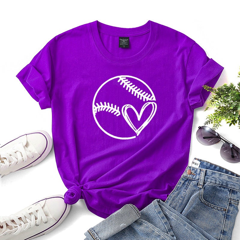 Spot wish ebay spring and summer new love baseball pattern women's top casual T-shirt Pink XL - Image 5