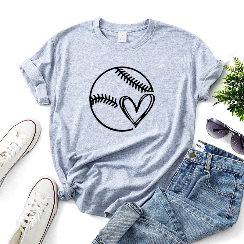 Spot wish ebay spring and summer new love baseball pattern women's top casual T-shirt Pink XL - Image 3