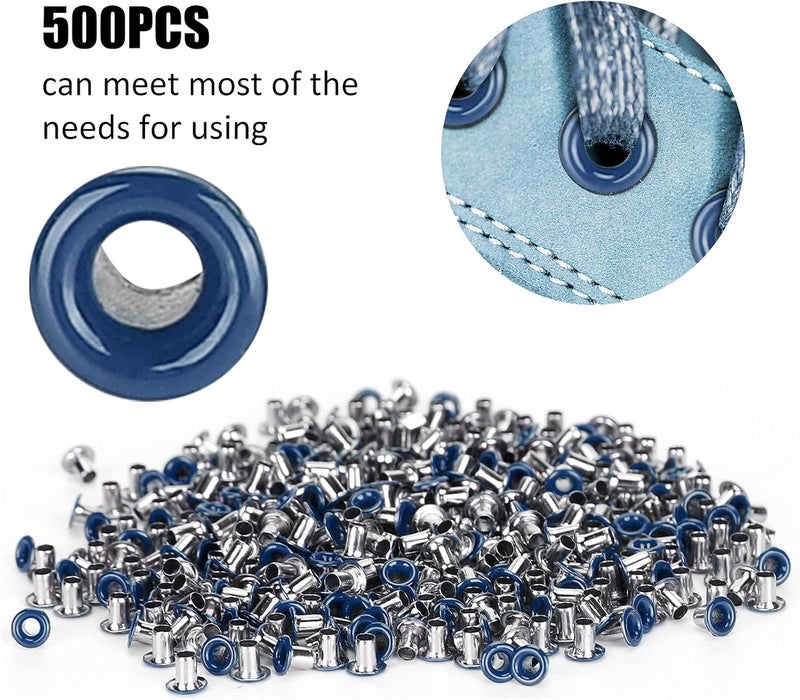Brass Eyelets 2mm Inner Hole, 500Pcs Colorful Grommets Kit for Clothing Shoes Bag DIY Crafts - Durable Metal Material, Easy Installation, Ideal for Sewing and Craft Projects (Dark Blue) - Image 4
