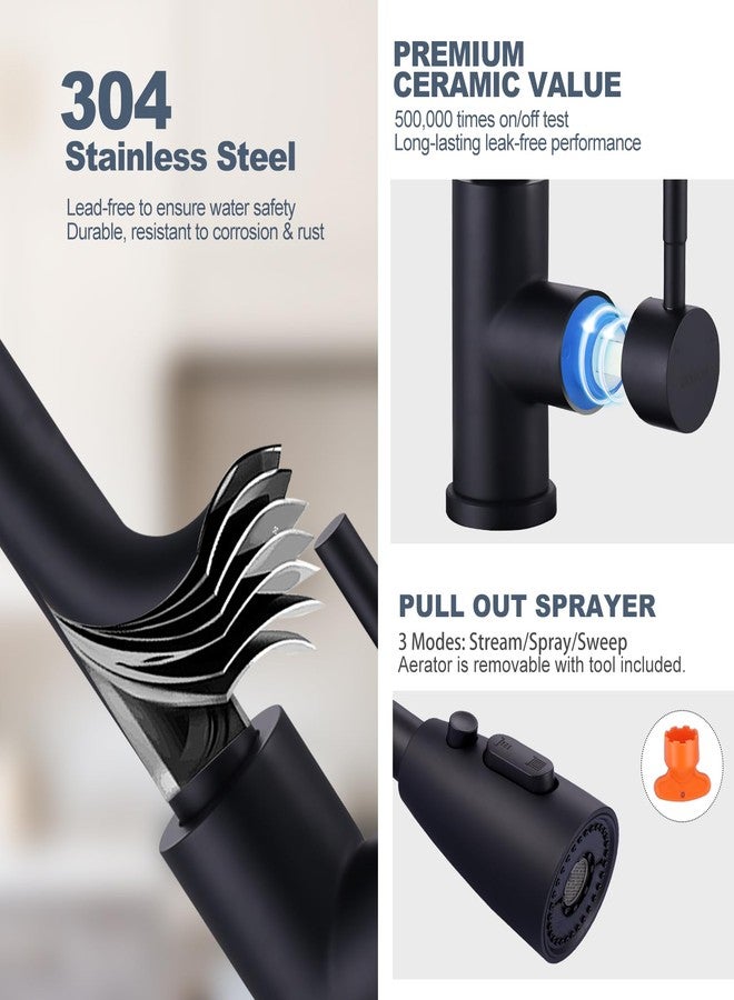WOWOW Black Kitchen Faucet and Water Filter Faucet Combo, WOWOW Stainless Steel Kitchen Sink Faucet with Drinking Water Faucet for Reverse Osmosis or Water Filtration System, Matte Black - Image 4