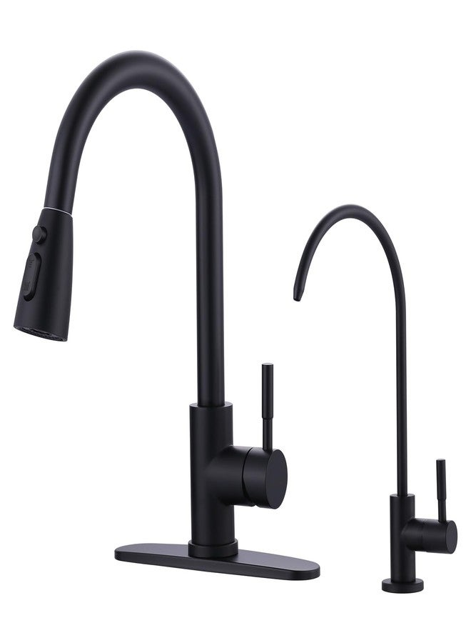WOWOW Black Kitchen Faucet and Water Filter Faucet Combo, WOWOW Stainless Steel Kitchen Sink Faucet with Drinking Water Faucet for Reverse Osmosis or Water Filtration System, Matte Black - Image 1
