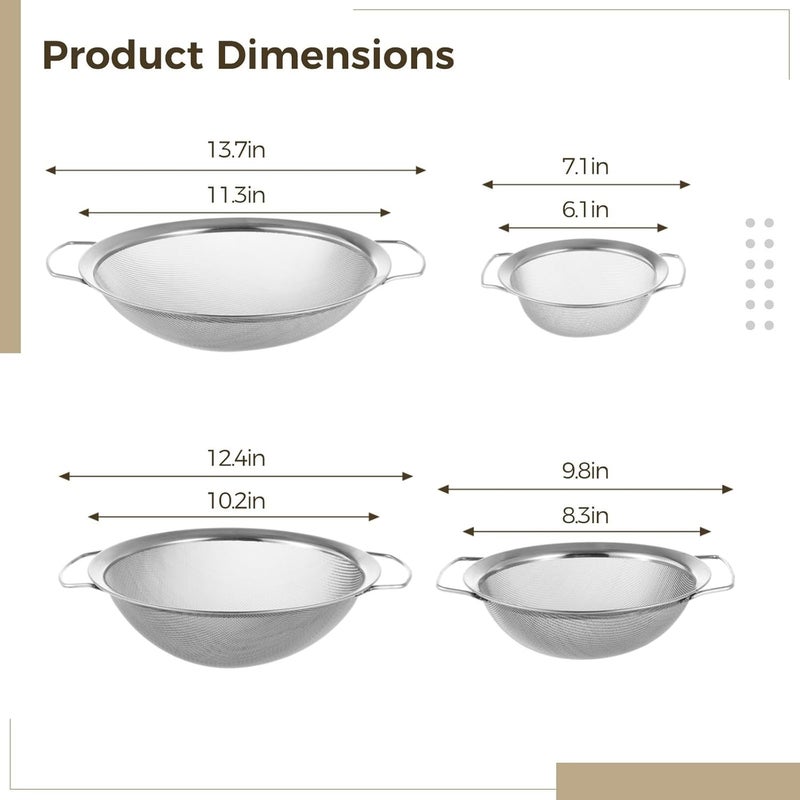 4-Piece Fine Mesh Paint Strainers, Stainless Steel 60 Mesh With Dual Handles, Paint Filter For Buckets, Multifunctional Metal Strainer For Paint, Pasta, And Vegetables - Image 4