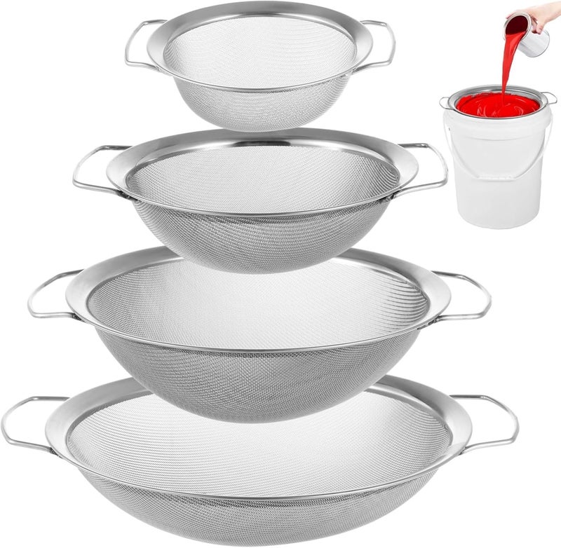 4-Piece Fine Mesh Paint Strainers, Stainless Steel 60 Mesh With Dual Handles, Paint Filter For Buckets, Multifunctional Metal Strainer For Paint, Pasta, And Vegetables - Image 1