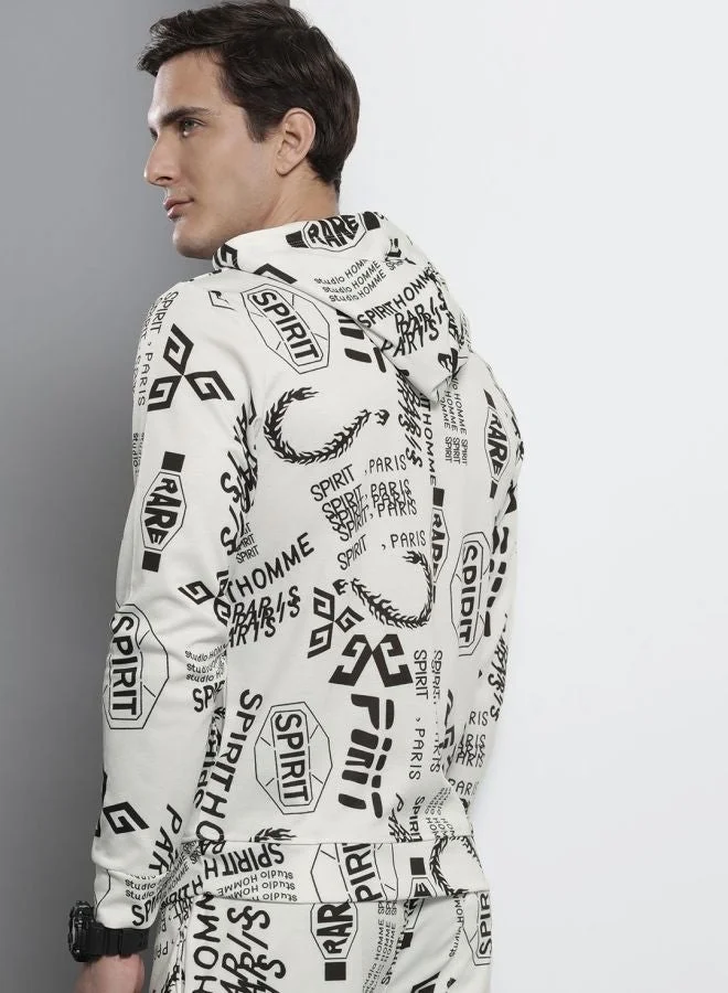 The Indian Garage Co  The Indian Garage Co Men Regular Fit Abstract Hooded Full Sleeves Sweatshirt  | Best Price UAE