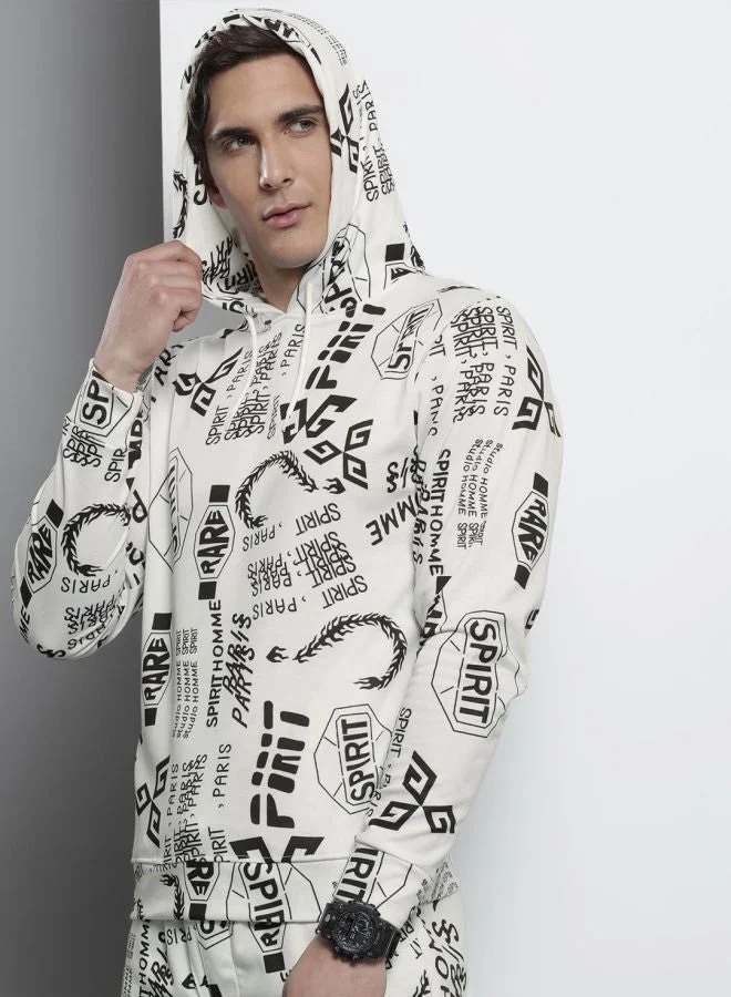 The Indian Garage Co Men Regular Fit Abstract Hooded Full Sleeves Sweatshirt