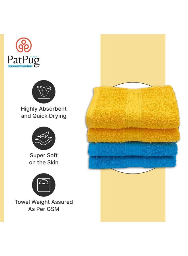 Patpug 100% Indian Ultra Soft Cotton 4 Piece Hand Towel Set, 500 GSM for Gym, Workout, Yoga, Wash Basin (Turqoise Blue and Sunrise Yellow) - Image 2