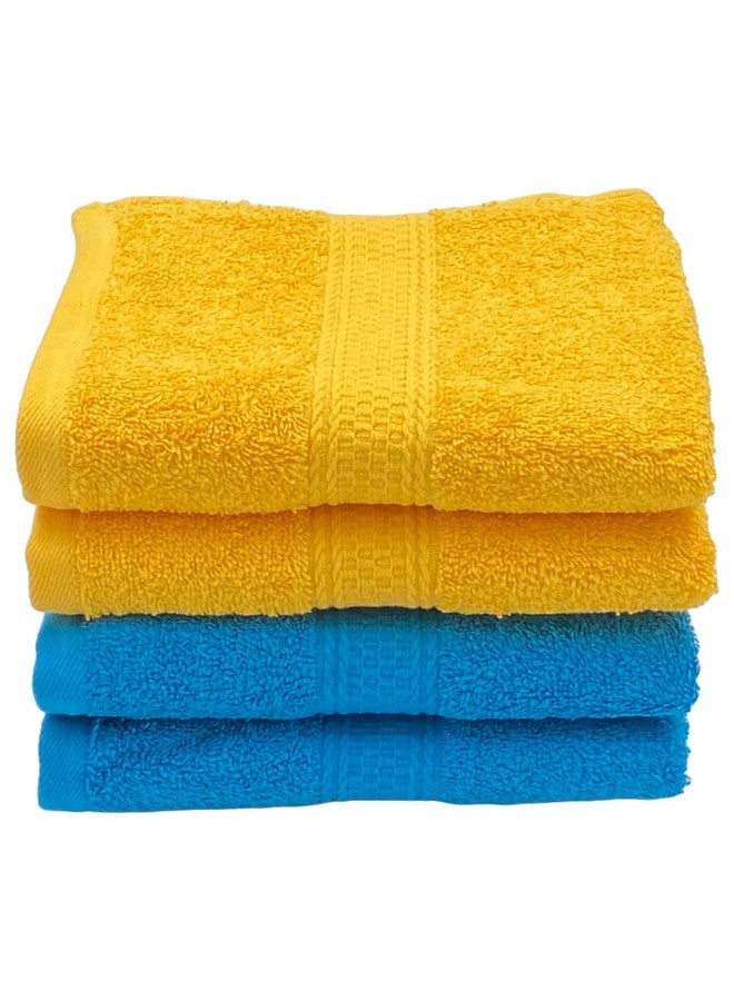 Patpug 100% Indian Ultra Soft Cotton 4 Piece Hand Towel Set, 500 GSM for Gym, Workout, Yoga, Wash Basin (Turqoise Blue and Sunrise Yellow) - Image 1