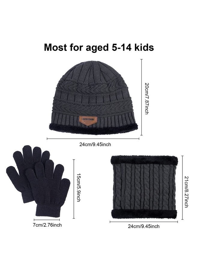 YSense 3 Pcs Boys Girls Winter Beanie Casual Style Hat Scarf Gloves Set Thick Knitted Warm Toddler Winter Hat Mittens Neck Warmer For Kids, Large, Grey - Image 5