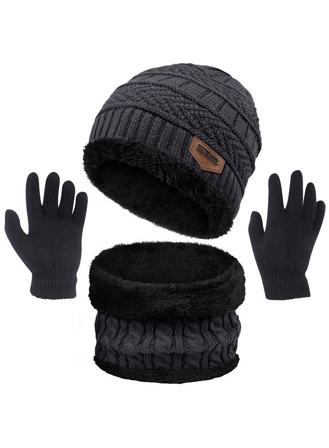 YSense 3 Pcs Boys Girls Winter Beanie Casual Style Hat Scarf Gloves Set Thick Knitted Warm Toddler Winter Hat Mittens Neck Warmer For Kids, Large, Grey - Image 1