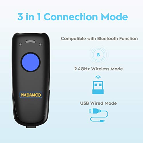 NADAMOO 1D Wireless Barcode Scanner Compatible with Bluetooth, with Charging Dock, Portable USB Bar Code Scanner for Inventory, 2.4G Wireless & Wired Barcode Reader for Tablet iPhone iPad Android iOS - Image 2