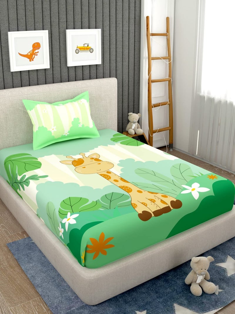 EVER HOME bedsheet for Kids Single Cartoon Bed Sheets for Kids Made with Pure Cotton (Size 60X90 Inches) 1 Bedsheet + 1 Pillow Cover (Green2) - Image 1