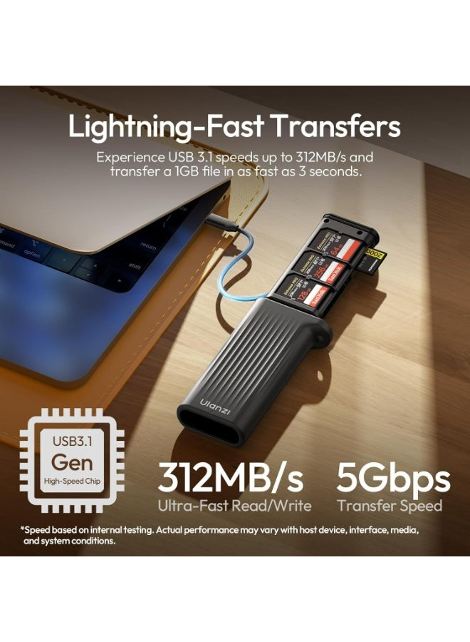 يولانزي قارئ بطاقات الذاكرة SD/TF عالي السرعة ULANZI CR2 ثنائي الوظائف مع حامل لبطاقات SD/TF/Nano SIM/دبوس إخراج، مزود بحماية IP54، منفذ USB 3.1 من النوع C، يدعم SD/TF 4.0 UHS-II، ملحقات تصوير الهواتف والكاميرات (أسود) - Image 3