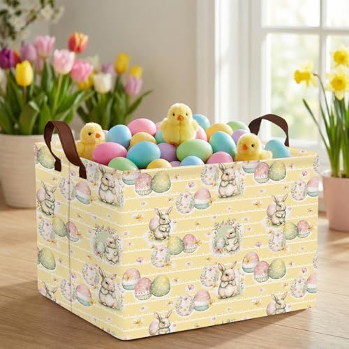 NIETEIN Kid Large Empty Easter Basket Gift Personalized Fabric Bunny Easter Basket for Boy and Girl Room Decor Storage Bin (Rabbit Easter Egg Butterfly Yellow) - Image 5