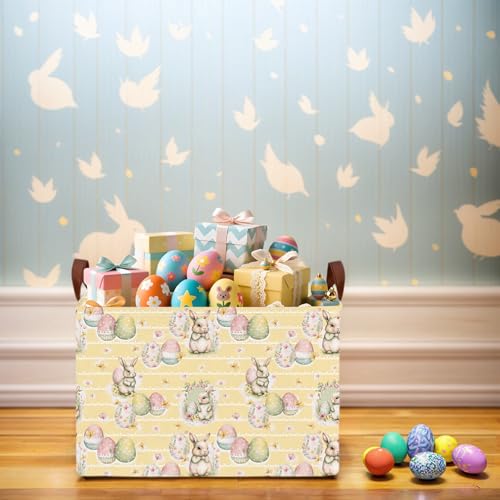 NIETEIN Kid Large Empty Easter Basket Gift Personalized Fabric Bunny Easter Basket for Boy and Girl Room Decor Storage Bin (Rabbit Easter Egg Butterfly Yellow) - Image 4