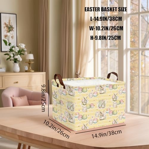 NIETEIN Kid Large Empty Easter Basket Gift Personalized Fabric Bunny Easter Basket for Boy and Girl Room Decor Storage Bin (Rabbit Easter Egg Butterfly Yellow) - Image 3
