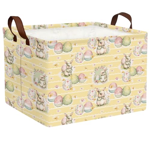 NIETEIN Kid Large Empty Easter Basket Gift Personalized Fabric Bunny Easter Basket for Boy and Girl Room Decor Storage Bin (Rabbit Easter Egg Butterfly Yellow) - Image 1