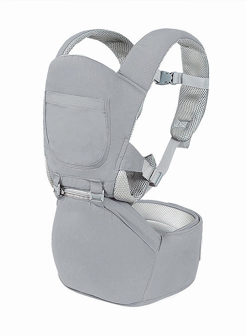 Grey Multifunctional 3-in-1 Baby Carrier with Waist Stool & Hip Seat - Ergonomic Design for Newborn to Toddler, Made of 100% Premium Cotton for All-Season Comfort, Adjustable for Parents, Suitable Babies Aged 0-36 Months - Image 2