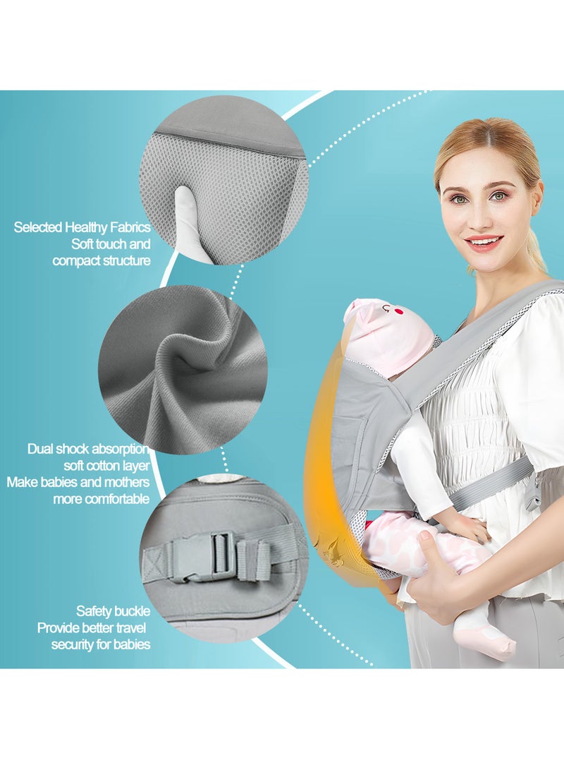 Grey Multifunctional 3-in-1 Baby Carrier with Waist Stool & Hip Seat - Ergonomic Design for Newborn to Toddler, Made of 100% Premium Cotton for All-Season Comfort, Adjustable for Parents, Suitable Babies Aged 0-36 Months - Image 4