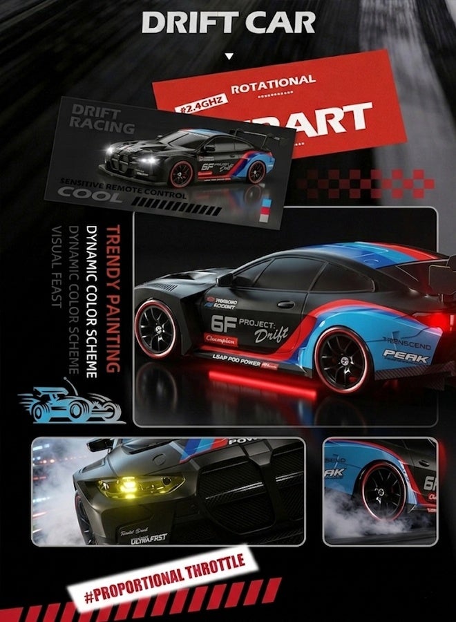 Samira 1:24 Scale RC Drift Car with Rechargeable Battery,4WD 2.4GHz High Speed Racing Sport Toy Car with LED Lights, Racing and Drift Wheels,RC Racing Toy for Boys Girls Kids(Black) - Image 5