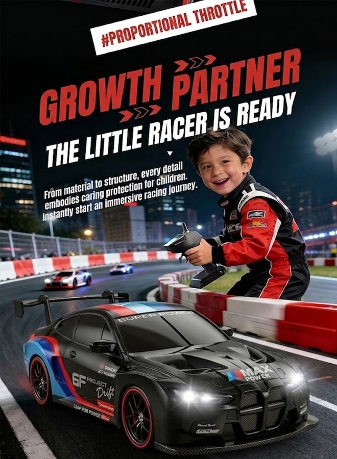 Samira 1:24 Scale RC Drift Car with Rechargeable Battery,4WD 2.4GHz High Speed Racing Sport Toy Car with LED Lights, Racing and Drift Wheels,RC Racing Toy for Boys Girls Kids(Black) - Image 4