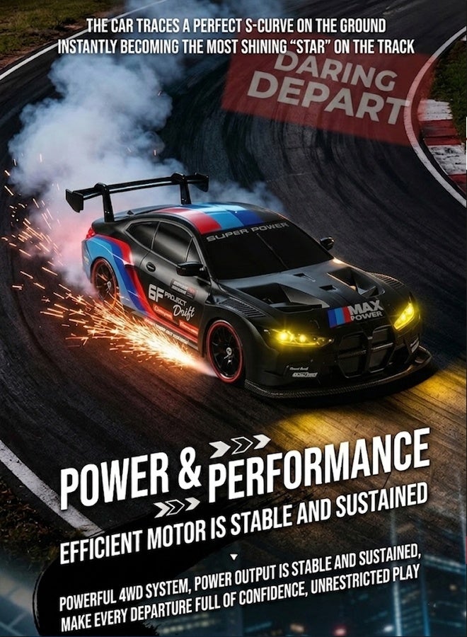 Samira 1:24 Scale RC Drift Car with Rechargeable Battery,4WD 2.4GHz High Speed Racing Sport Toy Car with LED Lights, Racing and Drift Wheels,RC Racing Toy for Boys Girls Kids(Black) - Image 3