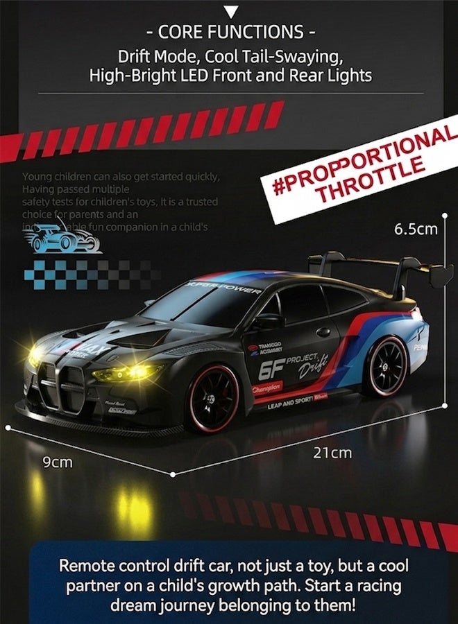 Samira 1:24 Scale RC Drift Car with Rechargeable Battery,4WD 2.4GHz High Speed Racing Sport Toy Car with LED Lights, Racing and Drift Wheels,RC Racing Toy for Boys Girls Kids(Black) - Image 2