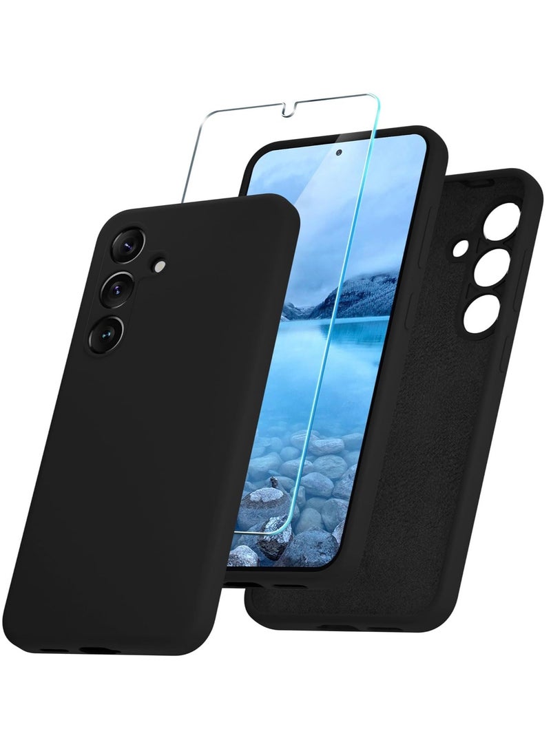 ELTRAZONE Samsung Galaxy S24 Plus Silicone Phone Case with Screen Protector - Shockproof Slim Cover, Soft Microfiber Lining, Wireless Charging Support (Black) - Image 1