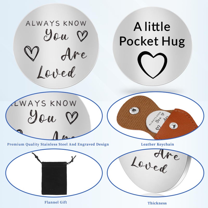 Chambom Pocket Hug Token - Long Distance Relationship Keepsake, Inspirational Gifts Friends Gifts Graduation Gift Christmas Gift Valentine's Day Gifts with Keychain, Double-sided Stainless Steel - Image 4