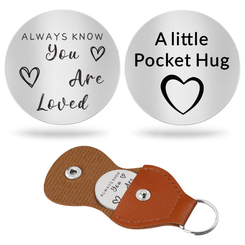 Chambom Pocket Hug Token - Long Distance Relationship Keepsake, Inspirational Gifts Friends Gifts Graduation Gift Christmas Gift Valentine's Day Gifts with Keychain, Double-sided Stainless Steel - Image 1
