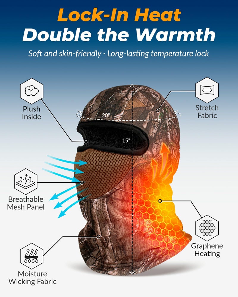 PEONYRISE Men Women Heated Balaclava Gear Fishing Hunting Ice Pesca Motorcycle Snowboarding Motocross Motos Climbing Ski Hiking Biking Bicicletas Winter Outdoor Cold Weather Accesorios Camo Accessories Running - Image 5