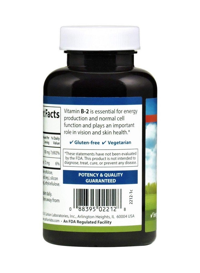 Carlson كارلسون - ب-2، 100 ملغ ريبوفلافين، دعم إنتاج الطاقة، دعم الرؤية والبشرة الصحية، 250 قرص نباتي - Image 3