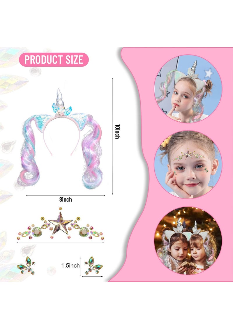 Loquat Unicorn Headband And Glitter Face Jewels Stickers for Unicorn Party Supplies Flowers Cat Ear Head Bands Headpiece - Image 3