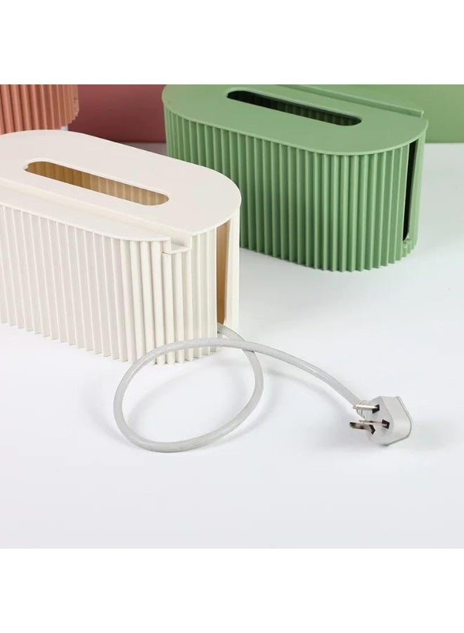 Cable Organizer Box, Wire Box Socket Storage Box with Cover, Strip Shaped Cable Organizer for Hiding Cables and Power Cables, Insulated Connection for Home Office - Image 1