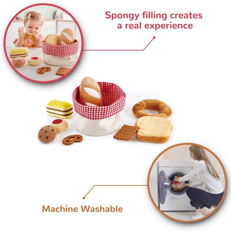 Hape Toddler Bread Basket Soft Pretend Food Playset for Kids Bread Toy Basket Includes Toast Jam Cookie Cake Soda Biscuit and More - Image 5