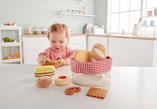 Hape Toddler Bread Basket Soft Pretend Food Playset for Kids Bread Toy Basket Includes Toast Jam Cookie Cake Soda Biscuit and More - Image 3