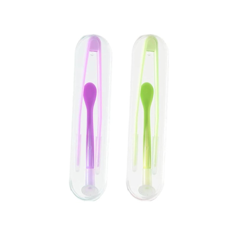 RupeeRise 2 Pcs Lens Applicator Tool Set, Contact Lens Tools with Tweezers and Suction Stick, Eye Lens Care Kit for Daily Use and Travel, Compact and Portable Tool Box, Green and Purple - Image 1
