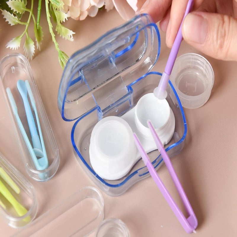 RupeeRise 2 Pcs Lens Applicator Tool Set, Contact Lens Tools with Tweezers and Suction Stick, Eye Lens Care Kit for Daily Use and Travel, Compact and Portable Tool Box, Green and Purple - Image 2