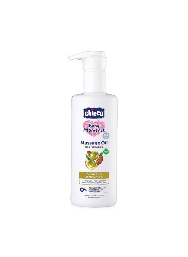 Chicco Baby Moments Massage Oil, Olive And Almond Oil, 300Ml | Non-Sticky Formula | Natural Ingredients For Moisturised Skin, Nourished Hair & Scalp | Parabens & Phenoxyethanol Free  - Image 1