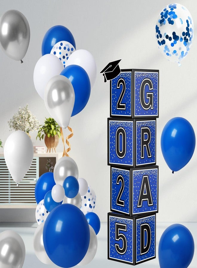 Labrostar Graduation Decorations Class of 2025 Graduation Party Decorations Set of 4 Graduation Boxes with 144pcs Balloons Arch Garland Kit Party Supplies for Any Grades Blue - Image 2