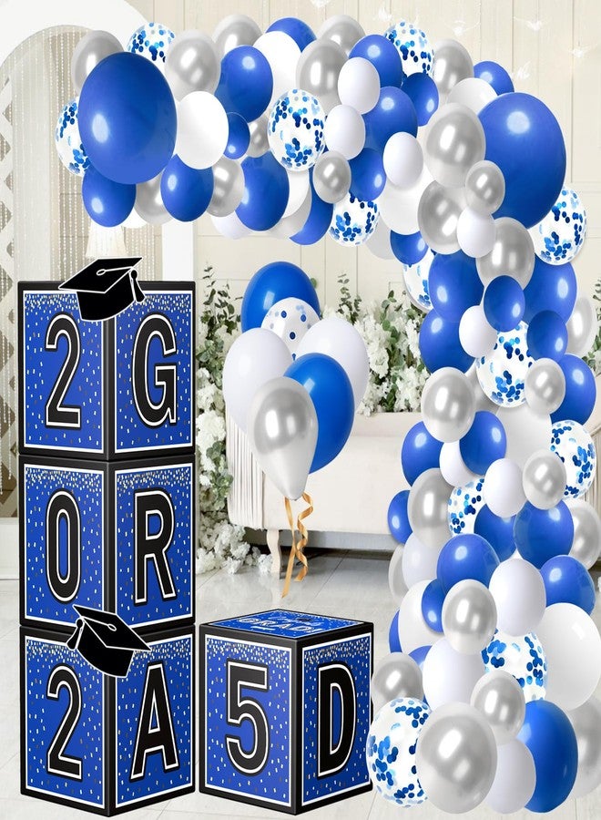 Labrostar Graduation Decorations Class of 2025 Graduation Party Decorations Set of 4 Graduation Boxes with 144pcs Balloons Arch Garland Kit Party Supplies for Any Grades Blue - Image 1