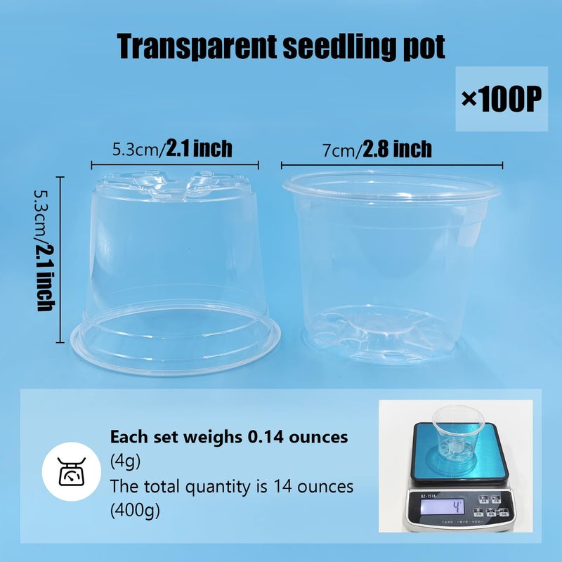 RooTrimmer 100 Pack 2.8 Inches Clear Plant Pots with Drainage Holes, Transparent Seeding Nursey pots, Round Plastic pots for Seeds Starter, Seeds Germination - Image 2
