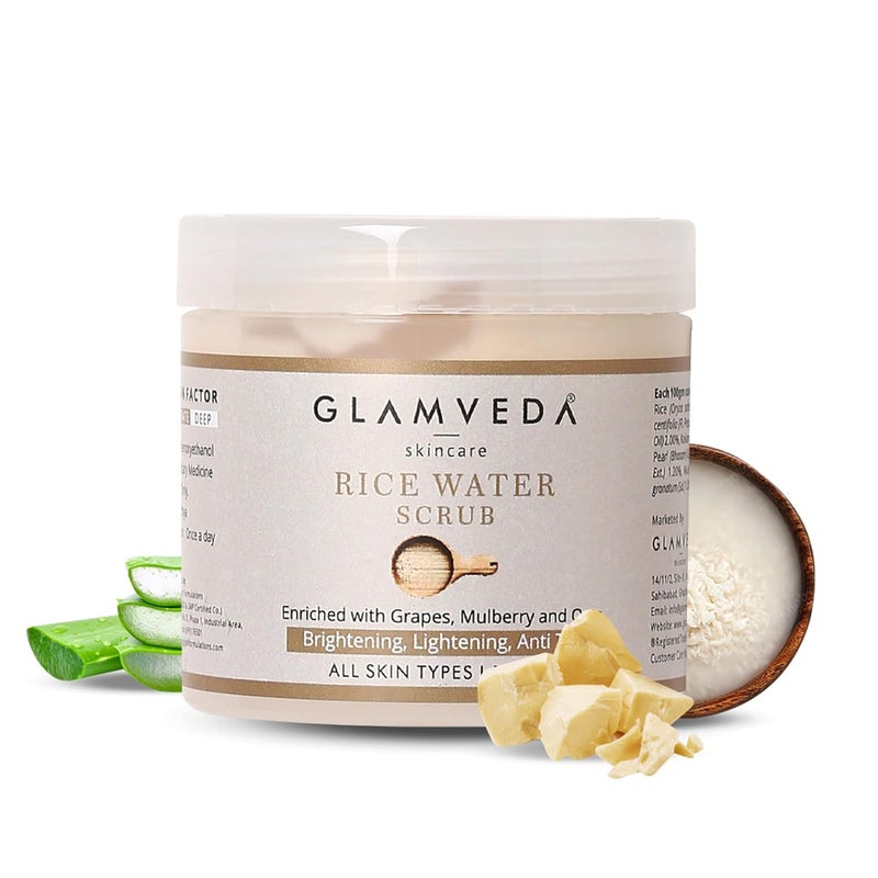 Glamveda غلامفيدا مقشر وجه ماء الأرز المشرق للنساء لتفتيح البشرة وتقليل التصبغ والتسمير خالي من البارابين 100 جرام - Image 1