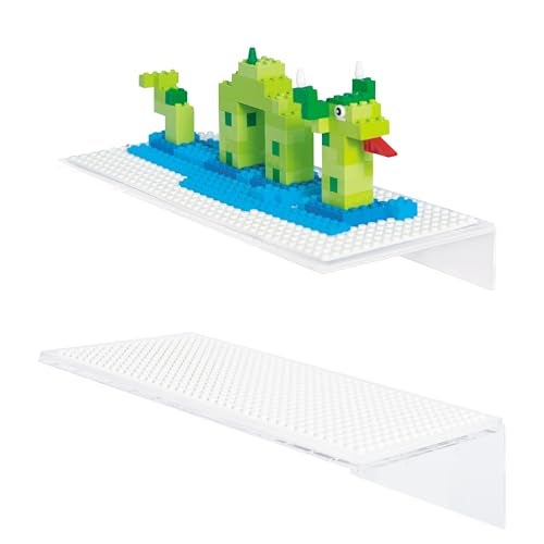 Play Platoon Building Brick Display Shelves 2 Pack Minifigure Display Case Shelf 12x5 Inch Acrylic Wall Mount Shelf for Wall Compatible with Lego Megablox and Other Major Brands White - Image 1
