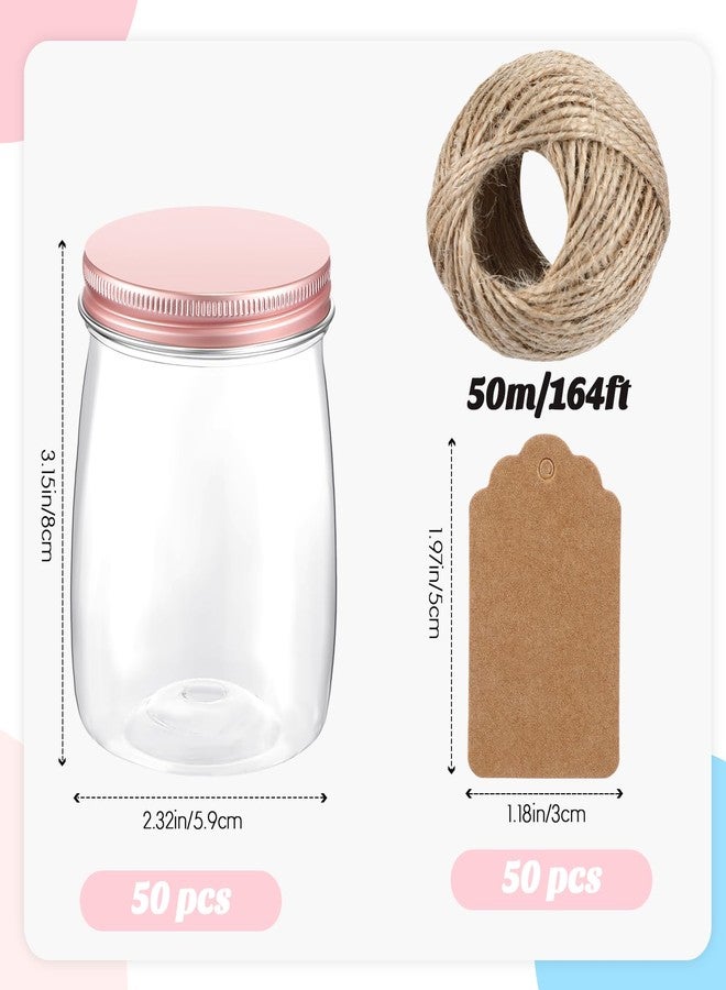 Nitial 50 Pack 5 oz Plastic Jars with Lids Bulk Yogurt Containers with Lids Gift Jars with DIY Craft Twine and Labels Gifts for Birthday Wedding Halloween Christmas Party Favor(Rose Gold,Aluminum Lid) - Image 2