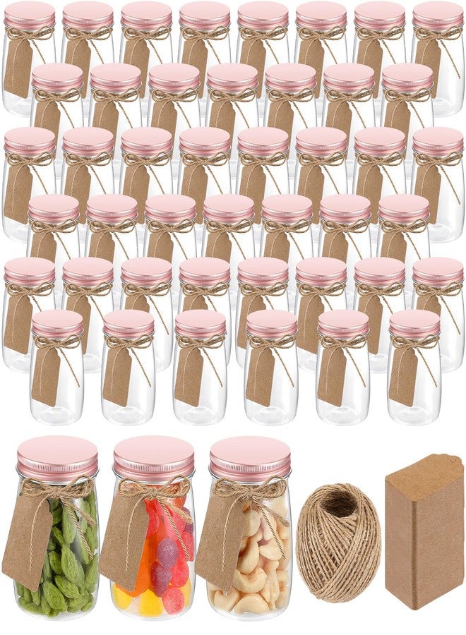Nitial 50 Pack 5 oz Plastic Jars with Lids Bulk Yogurt Containers with Lids Gift Jars with DIY Craft Twine and Labels Gifts for Birthday Wedding Halloween Christmas Party Favor(Rose Gold,Aluminum Lid) - Image 1