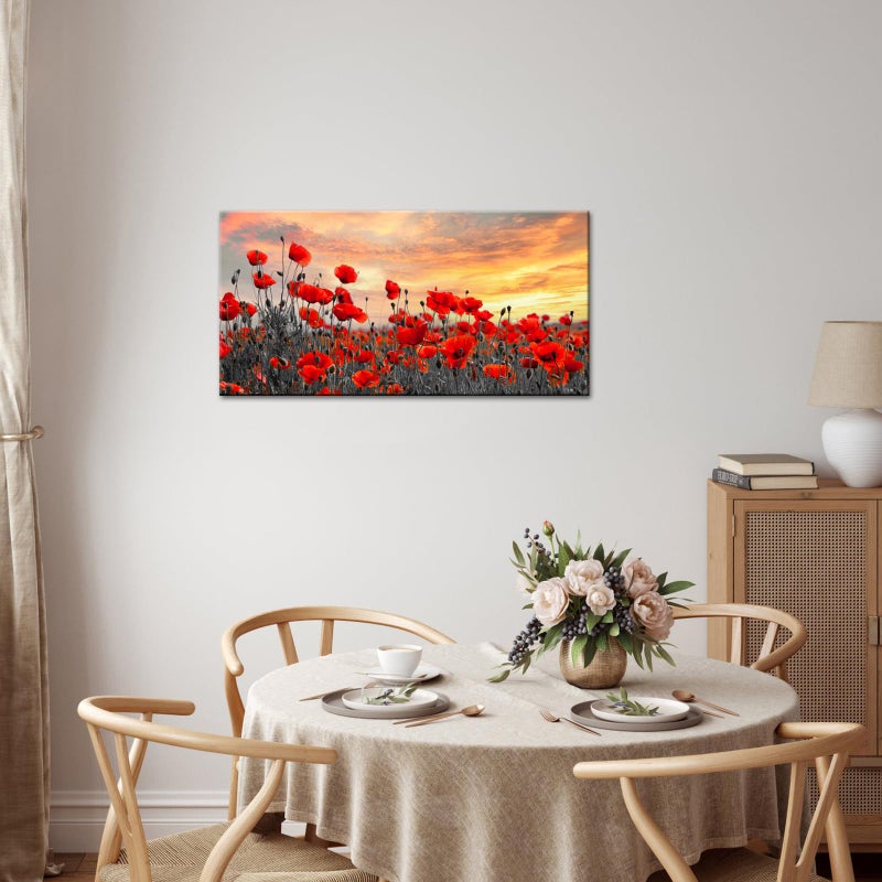 NutArtPic Red Poppy Flower Canvas Wall Art Red Floral Pictures Wall Decor Nature Floral Painting Sunset Picture Prints Framed 20''X40'' - Image 2